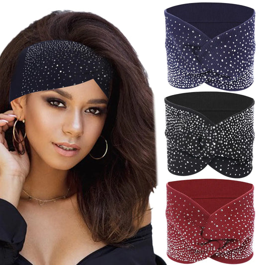 Rhinestone Boho 3 Pack Crystal Stretch Turban Headbands